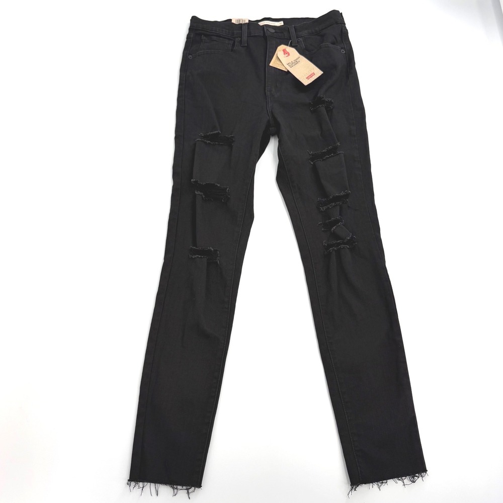 Levi's Mile High Super Skinny Jeans Womens 30 Black NEW Distressed Raw Hem